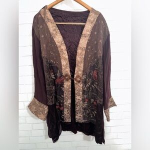Boho Vintage Spencer Alexis Kimono Top Silk BlendLace MultiColor Floral 12 #1930